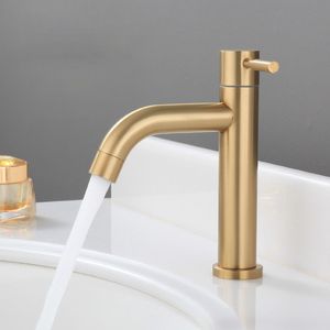 Bathroom Sink Faucets Brushed Gold Basin Faucet Bathroom Washbasin Tap Cold Single Lever Deck Mounted Waterfall Kitchen Sink Water Tap Toilet Hardware 230311