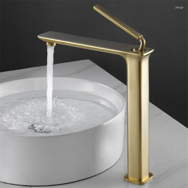 Grifos para lavabo de baño, grifo de lavabo de oro cepillado, mezclador de latón macizo, grifo de cobre para lavabo montado en cubierta de una sola manija fría, cromado/negro