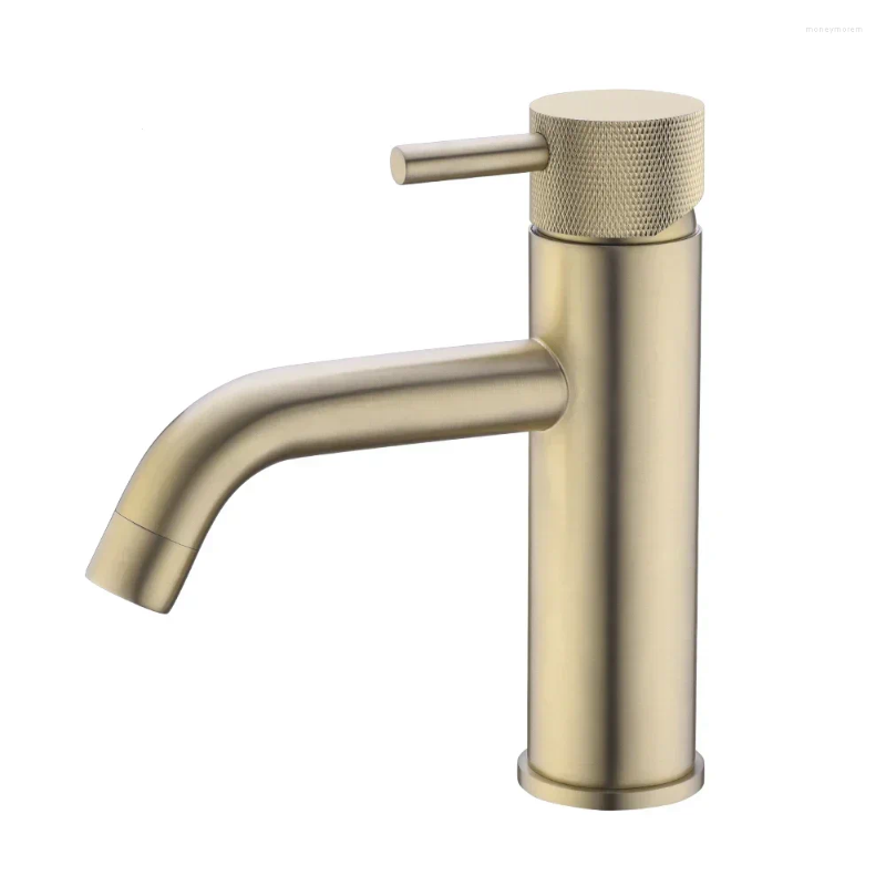 Bathroom Sink Faucets Brushed Gold Basin Faucet Deck Mounted Knurled Style And Cold Water Mixer Single Handle Hole Tap