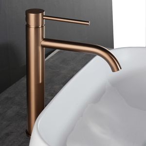 Bathroom Sink Faucets Brushed Gold Bathroom Basin Faucet Cold And Mixer Water Tap Deck Mounted Single Hole Handle Tall Style Brushed Rose Gold 230629