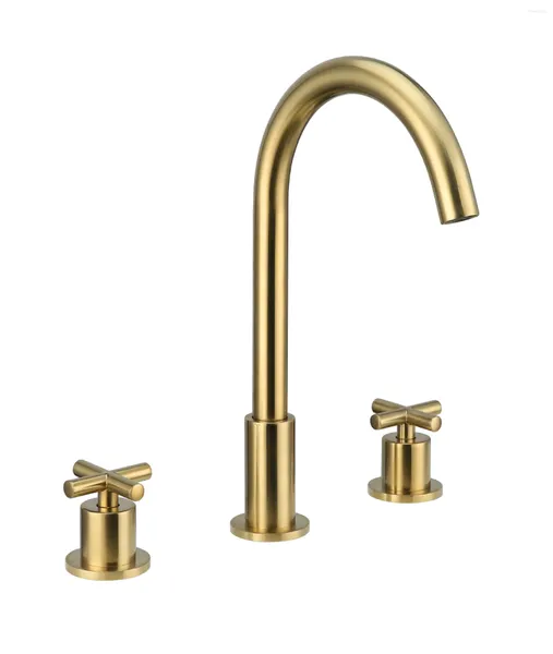 Grifos de lavabo de baño Grifo de latón de oro cepillado 3 agujeros 2 manijas Diseño de moda Grifo mezclador de lavabo de cobre Agua fría de lujo