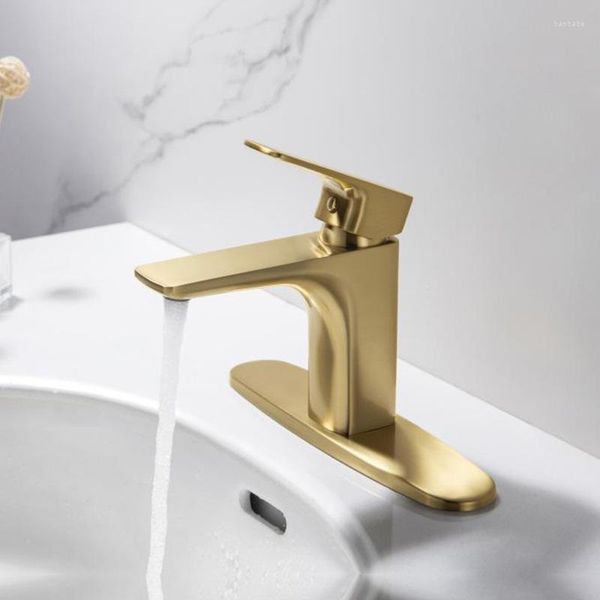 Grifos de lavabo de baño Grifo de latón dorado cepillado Grifo de lavabo de agua fría de lujo de alta calidad Lavabo con manija de un orificio