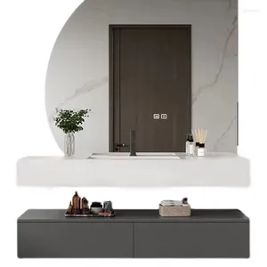 Robinets d'évier de salle de bains, combinaison d'armoire, plaque de pierre intelligente, lavabo entier, lavabo en bois massif