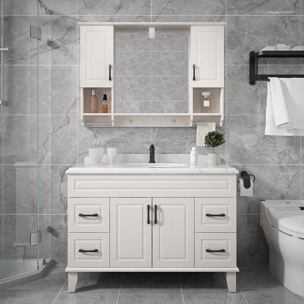 Robinets d'évier de salle de bain combinaison d'armoire Style européen miroir visage lavabo lavabo en marbre plancher