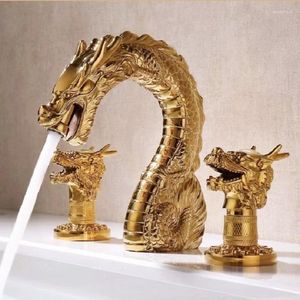 Robinets de lavabo de salle de bain Sculpté Dragon Golden Lavabo Robinet De Luxe Noble Tyrant