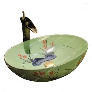 Grifos de lavabo de baño, lavabo de mesa de arte Retro tallado, lavabo de cerámica de estilo industrial, interplataforma china