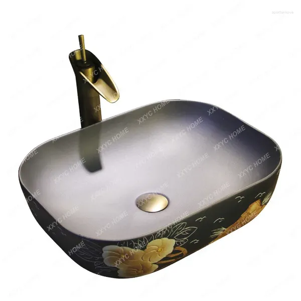 Robinets d'évier de salle de bains en céramique, Table de lavage des mains, lavabo de maison rétro balcon El toilette Art visage inter-plateforme petite taille