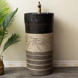 Robinets d'évier de salle de bains, lavabo à pilier en céramique, Type colonne de vin domestique, lavabo de sol extérieur, lavage intégré