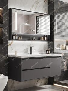Robinets d'évier de salle de bains en céramique, lumière intelligente, lavabo de luxe, armoire Simple