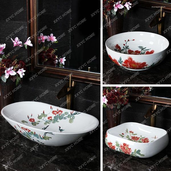 Grifos de lavabo de baño Casa de mesa de estilo chino Cerámica creativa Washbasin Balcón Balcón Wash Art Pool