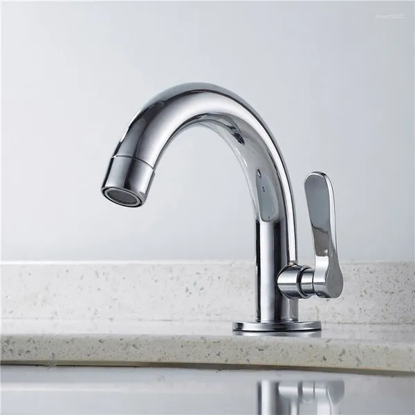 Robinets d'évier de salle de bains Chrome économie d'eau robinet de lavabo froid unique robinet de lavage de cuisine en acier inoxydable buse à ouverture rapide G1/2 accessoires