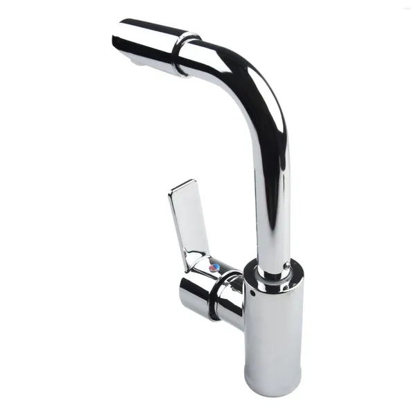 Grifos de lavabo de baño Mezclador frío Grifo Grifo de plata pulida Cuenca giratoria Cuerpo de aleación de zinc Mango de ABS engrosado