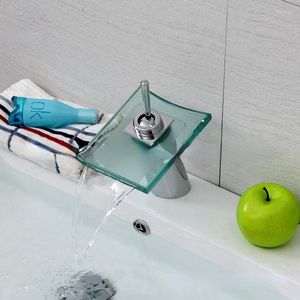Robinets d'évier de salle de bain en alliage de cuivre et bassin de mélange froid robinet carré monotrou verre large bouche cascade