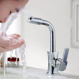 Robinets de lavabo de salle de bain alliage en cuivre trou simple et bassin d'eau mélangée froide lavage rotatif