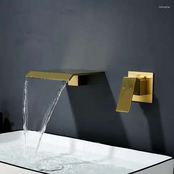 Grifos de lavabo de baño Basin de cobre grifo en cascada fría tipo mezclador de latón toque manija de una sola manija de dos orificios dorados/negros