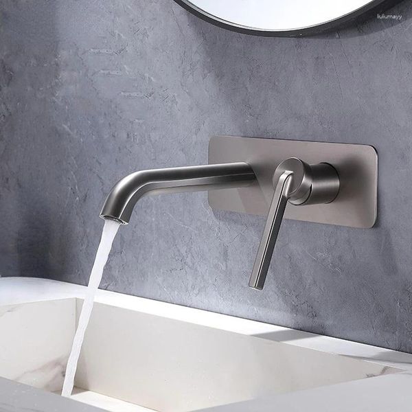 Grifos de lavabo de baño Grifo de cobre Luz Accesorios de lujo montados en la pared Grifo de agua