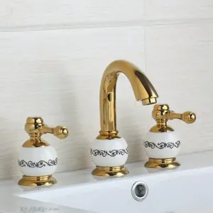 Robinets d'évier de salle de bain Copper Basin à trois trous robinets en laiton doré Baignoire de baignoire de baignoire et froide