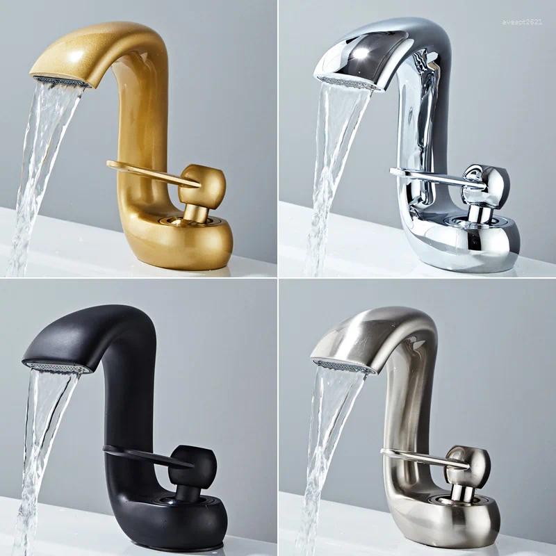 Bathroom Sink Faucets Creative Waterfall Washbasin Faucet Under The Counter Basin And Cold Toilet Cabinet All Copper Home