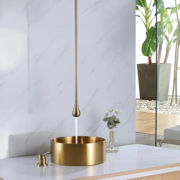 Grifos de lavabo de baño longitud personalizable grifo de latón de oro cepillado de alta calidad Luxury 63 pulgadas de techo dorado instalación Lavabo