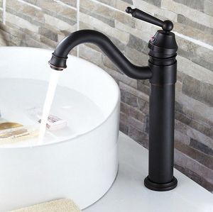 Grifos de lavabo de baño Grifo mezclador de lavabo montado en cubierta Grifo de bronce frotado con aceite negro Cocina de un solo mango Lnf213