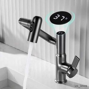 Robinets d'évier de salle de bains Affichage numérique LED robinet de lavabo 360 Rotation multi-fonction pulvérisateur à jet eau chaude froide évier mélangeur robinet de lavage pour salle de bain