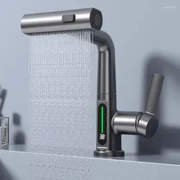 Grifos de lavabo de baño Pantalla digital Grifo de elevación para temperatura inteligente 360 Ahorro de agua giratorio y lavabo frío