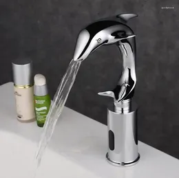 Robinets d'évier de salle de bains Dolphin Style Sense Robinet Mélangeur Toilette Laiton Infrarouge Chromé Cuivre Automatique Eau