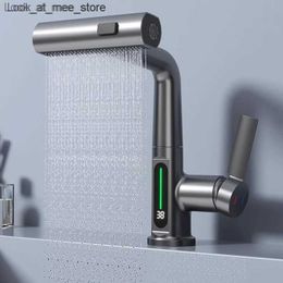 Wastafelkranen Slepen digitale display kraan waterval wastafel stroom spray warm water wastafelmengkraan badkamer wassen Q240306