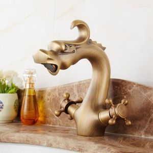 Robinets de lavabo de salle de bain Robinet de lavabo en forme de dragon Robinet mitigeur antique et froid en laiton