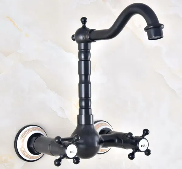 Grifos de lavabo de baño, manija doble, orificio doble, montaje en pared, grifo de lavabo, bronce frotado con aceite, tocador, cocina, grifos de agua fría Dnf468