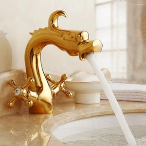 Robinets de lavabo de salle de bains El Antique et robinet froid bassin monotrou rétro installations en or