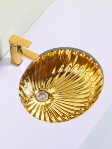 Robinets d'évier de salle de bains, couleur galvanisée or argent céramique encastrée, lavabo d'armoire de Style européen rond