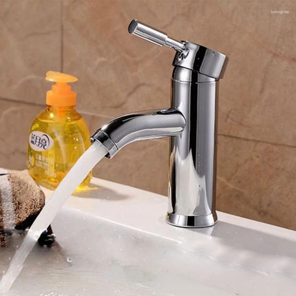 Robinets de lavabo de salle de bain Coupette de bassin de buse incurvée en acier inoxydable et accessoires de lavage à la main froids