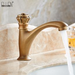 Robinets de lavabo de salle de bains ELLEN robinet de bain grue d'eau froide simple, robinets d'évier de lavabo montés sur le pont en Bronze Antique EL1313 230311