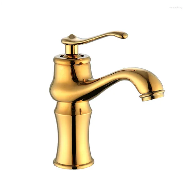 Grifos de lavabo de baño, grifo de lavabo dorado chapado en latón europeo, grifo de válvula mezcladora de agua fría y lavado doméstico, grifo El Bibcock