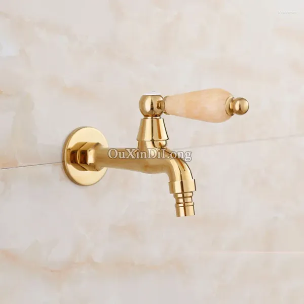 Robinets d'évier de salle de bain Machine à laver en laiton de luxe européen / Mop robinet Natural Jade décoratif extérieur Gold Garden Bibcock Taps
