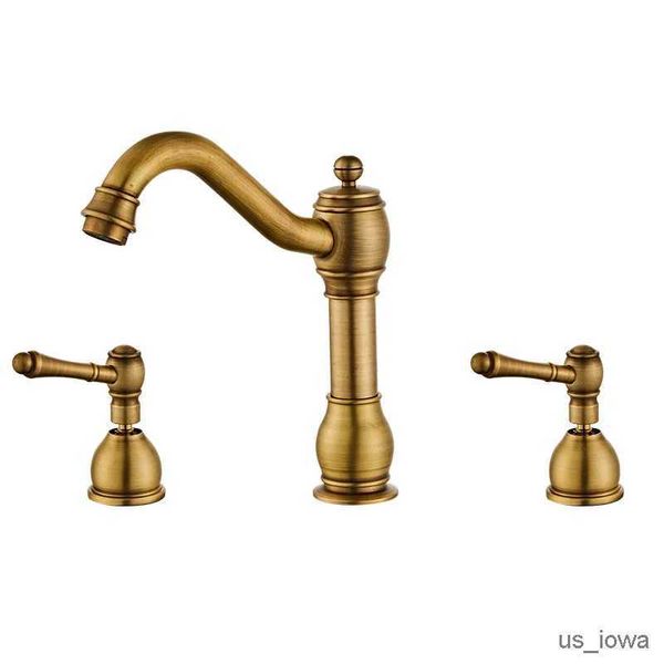 Grifos para lavabo de baño Grifo de baño retro europeo Grifo de lavabo de 3 orificios Grifo mezclador de agua fría y caliente montado en cubierta Manijas de control doble Grifo de bañera