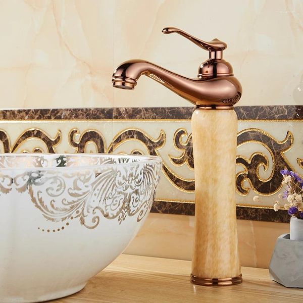 Grifos de lavabo de baño Grifo de oro rosa europeo Grifo de arte de cobre americano y frío Lavabo Interplataforma Lavabo Cálido