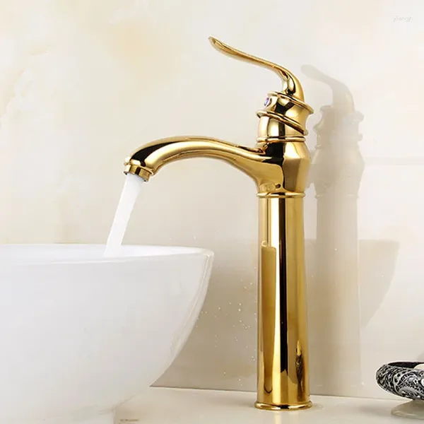 Robinets de lavabo de salle de bains, robinet en cuivre complet de style européen, lavabo de toilette et eau froide dorée
