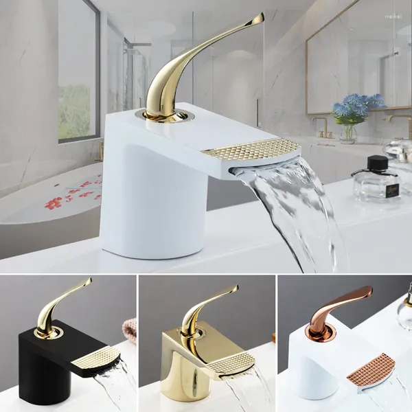 Grifos de lavabo de baño estilo europeo ligero luzo cascada cuenca grifo de oro rosa casa negro debajo del mostrador y agua fría