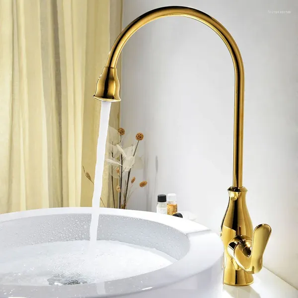 Grifos de lavabo de baño estilo europeo latón macizo dorado en el escenario lavabo frío grifo americano giratorio aceite frotado bronce cocina