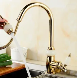 Robinets d'évier de salle de bains, corps en Jade de haute qualité, robinet de lavabo à levier unique en or et froid avec pomme de douche