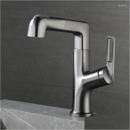 Robinets de lavabo de salle de bain Tendance de la mode Pistolet à vent moderne Gris Rotation à 360 ° Deux fonctions Pl Levage monotrou et goutte d'eau froide Livrer Dh5By