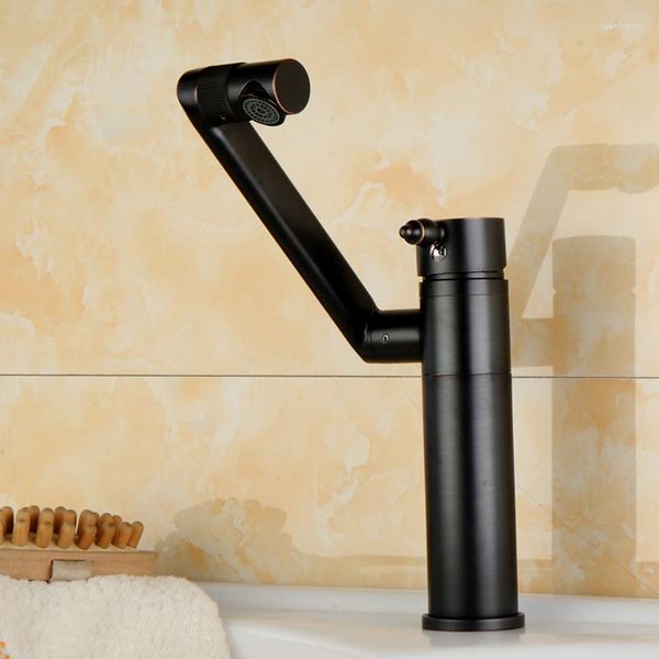 Grifos para lavabo de baño Grifo Acabado en bronce negro Lavabo Manija giratoria única Grifos de agua Grifo mezclador de latón