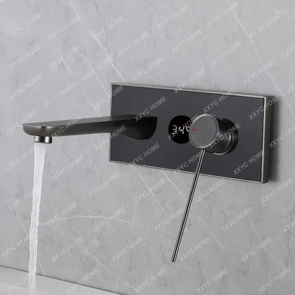 Grifos de lavabo de baño Grifo Pantalla digital Panel de vidrio Diseño de tipo de pared Manija única y lavabo de control dual frío