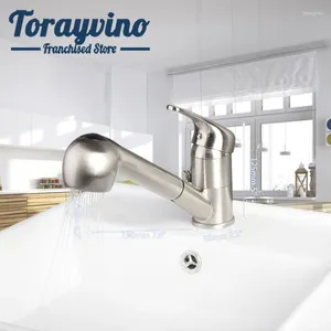 Grifos de lavabo de baño Grifo de buena calidad Pulverizador extraíble Torneira Lavabo de una sola manija Níquel Cepillado Latón Mezclador frío