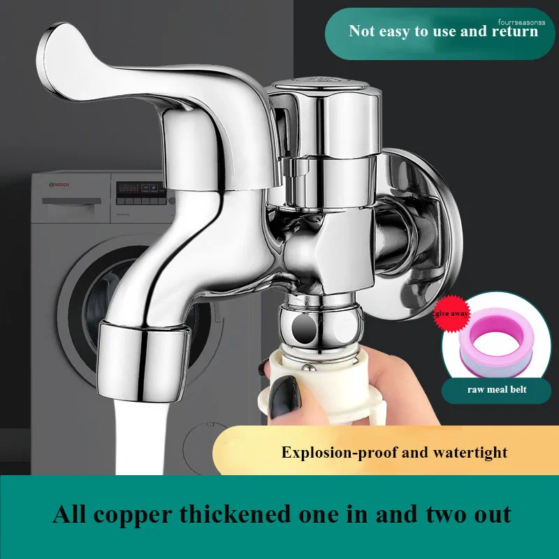 Bathroom Sink Faucets Faucet Kitchen All-Copper Washing Machine Universal Joint One In And Two Out Double-Head Water Nozzle