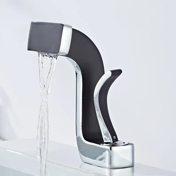 Robinets de lavabo de salle de bains, robinets de cascade de luxe, lavabo en laiton et mélangeur de toilettes froides, créatif or noir Chrome Torneira