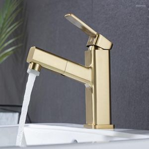 Grifos de lavabo de baño Grifo Cabezal de ducha Cepillado Oro Extraer Cuenca Fría y Grifo Sola manija Cubierta Montada Negro