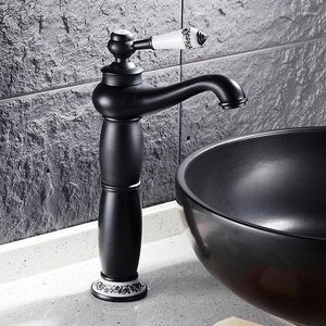 Robinets d'évier de salle de bains, robinet mitigeur de lavabo à poignée unique, corps haut, Bronze frotté à l'huile avec porcelaine